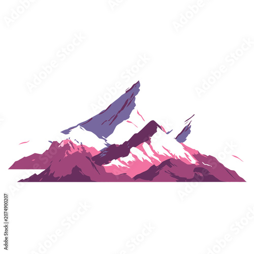 Flat vector illustration of a mountain range with snow peaks