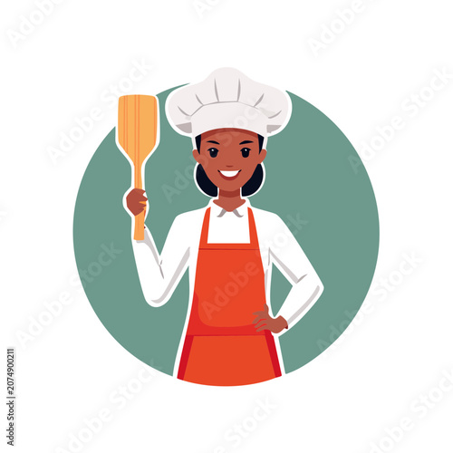 Flat vector illustration of a cheerful chef