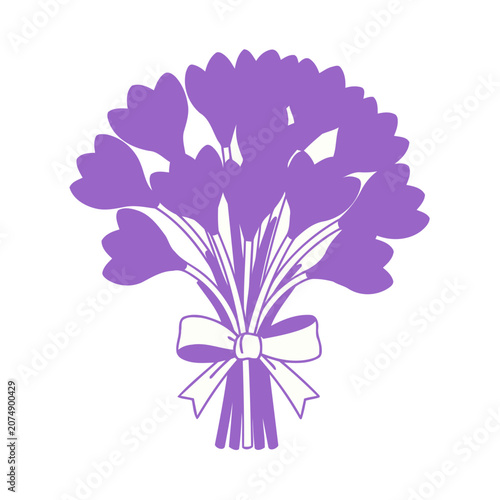 Purple Flower Bouquet with White Ribbon Vector