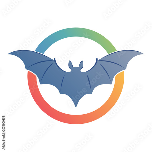 Bat silhouette with rainbow circle vector illustration