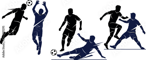 Foto Soccer player action silhouettes set with headers tackles saves dribbling and ma