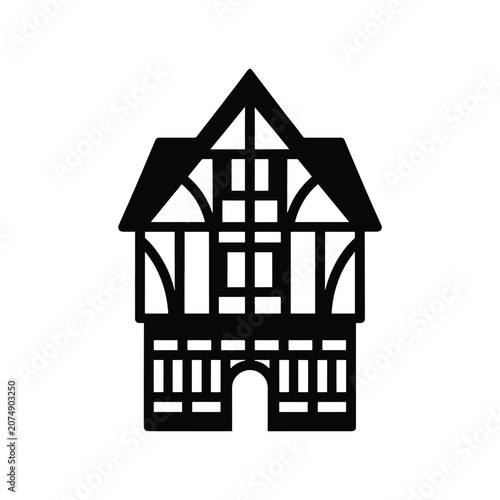 Tudor Style House Architecture Solid Silhouette Icon Design Collection