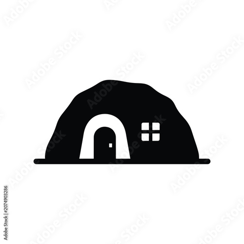 Underground Cave House Architecture Solid Silhouette Icon Design Collection