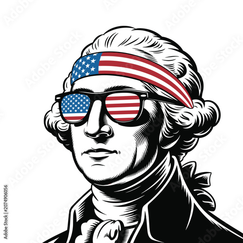 Canvastavla George washington wearing american flag headband and sunglasses