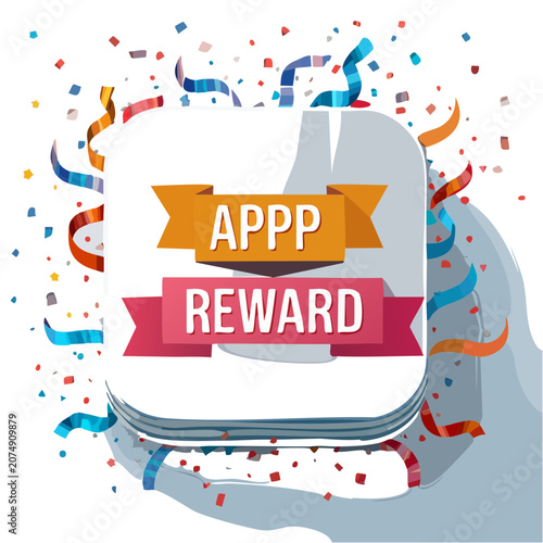 App Reward Badge with Confetti and Streamers