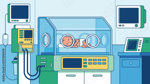 Cuadro en lienzo Premature Baby in Neonatal Incubator at NICU