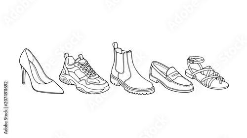 Bild auf Leinwand Fashionable footwear collection, diverse shoe styles, elegant high heels, chunky