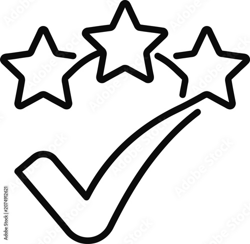 Photography Minimalist outline icon of a checkmark combined with three stars for quality assurance