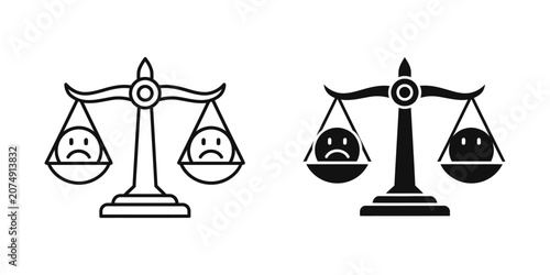 Photos Scales of justice with sad faces icon vector illustration judgment comparison we