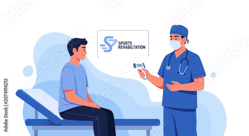 Medical Professional Checking the Patient's Temperature in a Sports Rehabilitation Clinic Setting
