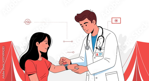 Medical Professional Checking the Patient's Wrist: Healthcare and Wellness Concept Illustrated