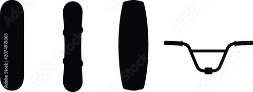 Konstfotografi Set of extreme sports equipment silhouettes skateboard snowboard wakeboard and b