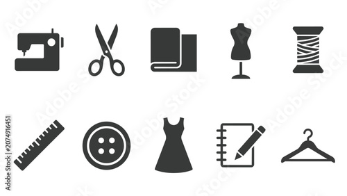 Konstfotografi Sewing and tailoring flat icons for dressmaking