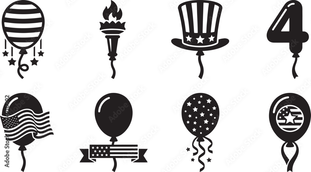Naklejka premium Patriotic Balloon and Celebration Icons Set