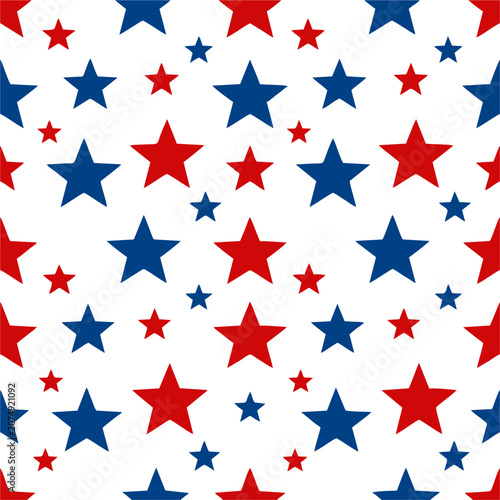 Seamless pattern of patriotic red and blue stars, patriotic star background texture for 4th of July Independence Day