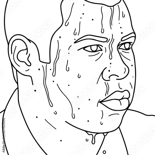 Bild auf Leinwand Outline illustration of a nervous man sweating