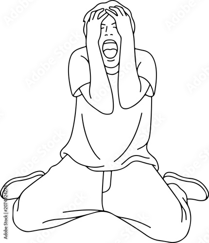 Bild auf Leinwand Outline illustration of a kid on a panicking pose