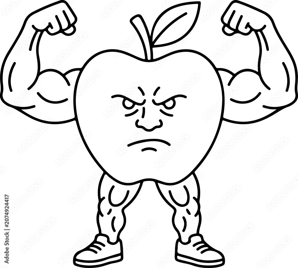 Fototapeta premium Outline illustration of a buffed apple character