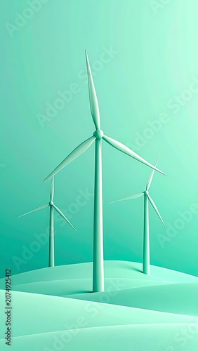 Wind turbines on green hilltop landscape.