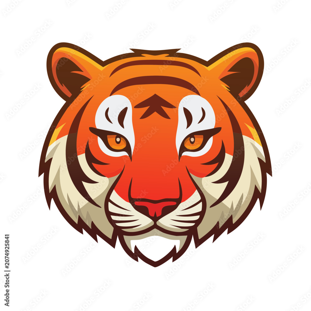 Obraz premium Flat illustration of a tiger head with stripes
