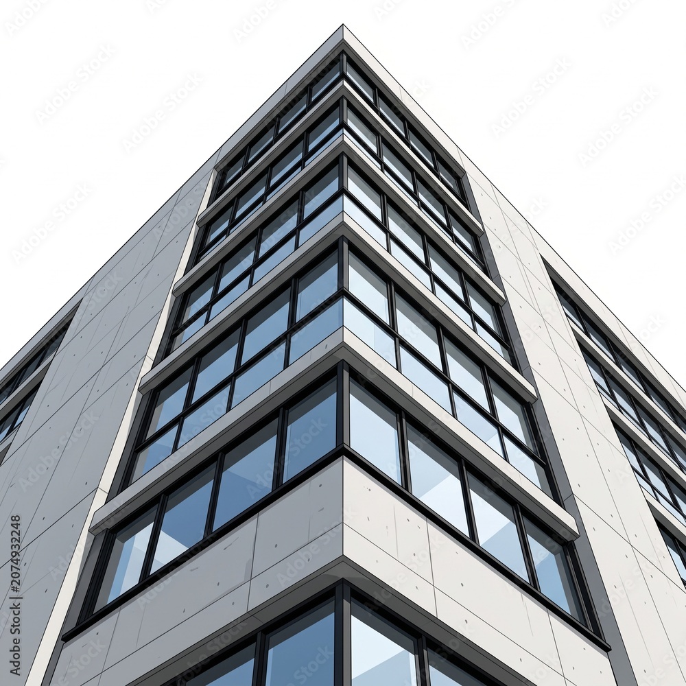 Fototapeta premium Close-up vector illustration shows a tall building corner with many windows.