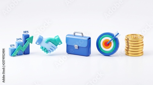 Minimalist Financial Growth Icon Set on White Background