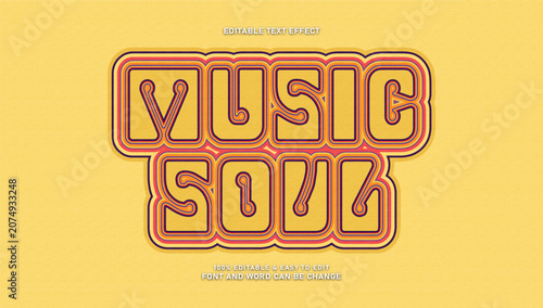 Photography Retro music soul editable text effect 70s 80s vintage neon line font style vecto