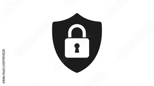 Black shield with padlock icon for security and protection.