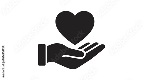 Black silhouette hand holding heart icon