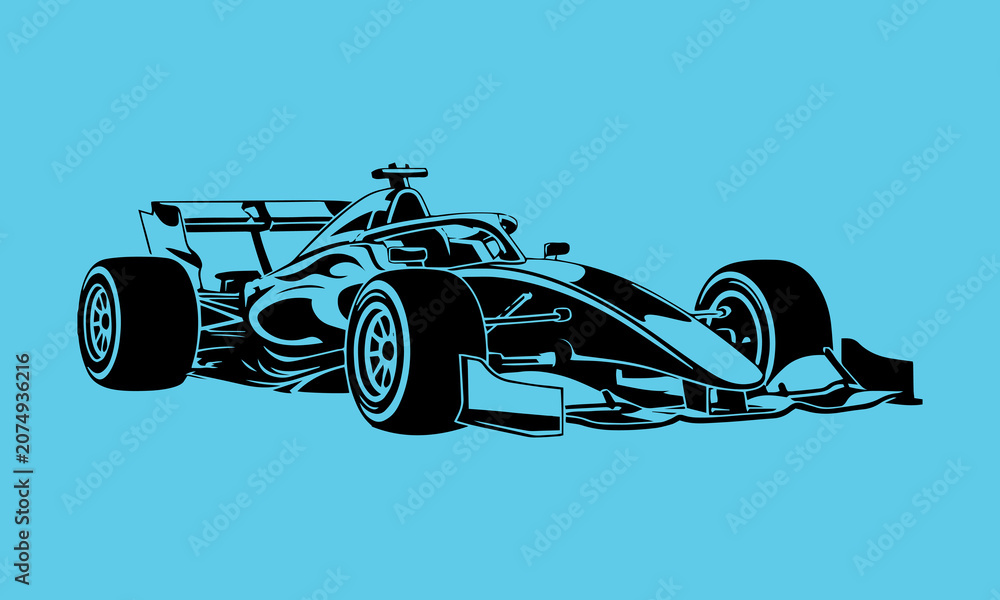 Naklejka premium High-Speed Formula Race Car Silhouette On Blue Background