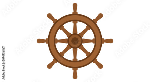 Classic Wooden Ship Steering Wheel Illustration