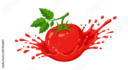 Fresh Tomato Splash Illustration Isolated on White