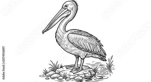 Hand Drawn Pelican Bird Vintage Sketch Illustration