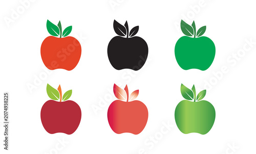 Colorful Apple Icons with Leaf Accents in Various Styles
