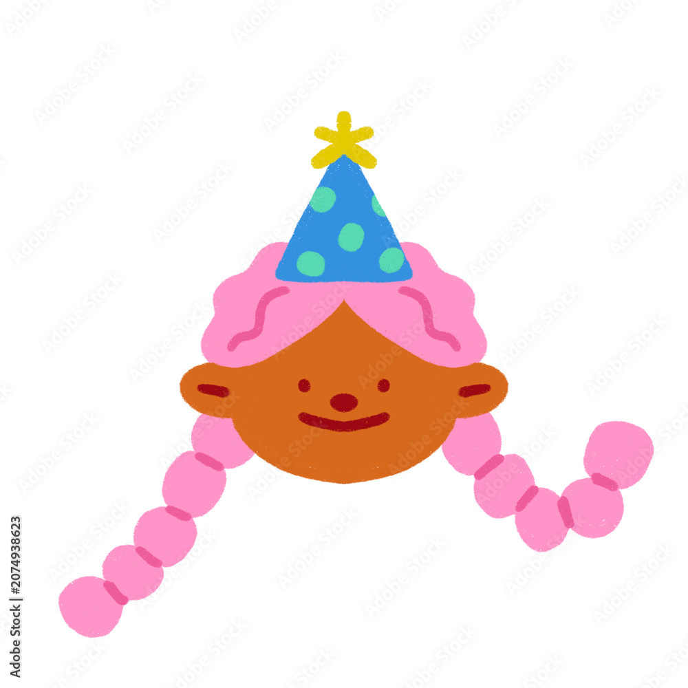 Fototapeta premium Little kid with birthday hat celebration doodle art