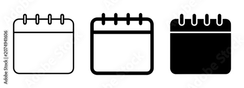 Calendar Icons, Date Planner Graphics, Schedule Symbols. Set of 3 Simple Vector Illustrations for Planning and Organization