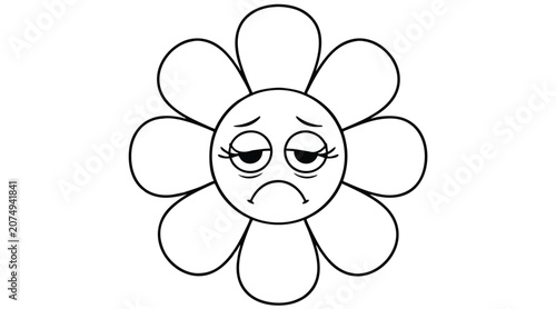 Foto Sad cartoon flower face with closed eyes and frowning mouth expression
