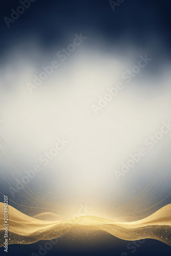 Gold wave abstract background luxury design blue gradient elegant frame golden light glowing particles minimal style smooth curve modern template Golden wave abstract background with luxury design