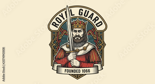 Obraz na plátne Royal Guard King Crowned Illustration Emblem.