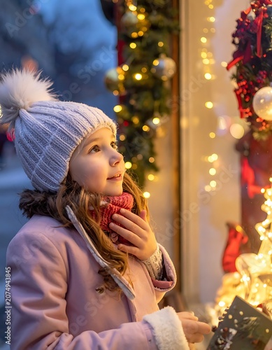 Young girl enjoying hot chocolate outdoors.