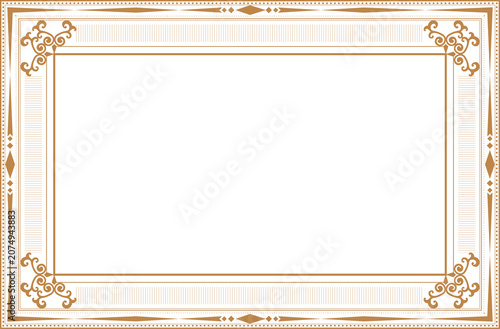 Elegant Gold Certificate Border Template with Vintage Ornaments. Design print for greeting cards, wedding invitations, restaurant menu, royal certificates. Set 19