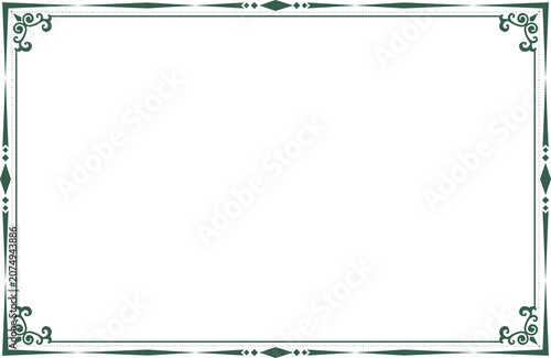 Elegant Green Certificate Border Template with Vintage Ornaments. Design print for greeting cards, wedding invitations, restaurant menu, royal certificates. Set 23

