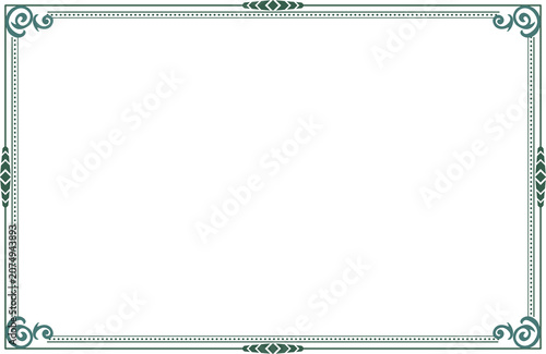 Elegant Green Certificate Border Template with Vintage Ornaments. Design print for greeting cards, wedding invitations, restaurant menu, royal certificates. Set 20