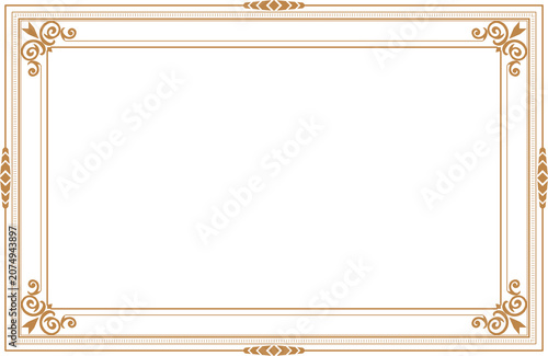 Elegant Gold Certificate Border Template with Vintage Ornaments. Design print for greeting cards, wedding invitations, restaurant menu, royal certificates. Set 21
