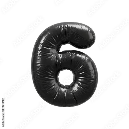 Trash bag number 6 - polyethylene bin liner digit isolated on white background. Perfect alphabet for creative illustrations related to Ecology, recycling, garbage...