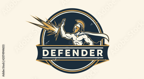Obraz na plátne Vigilant Guardian Angel Protecting Defender Logo.