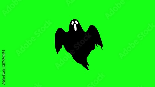 Spooky floating ghost silhouette animation with a classic scary expression on a chroma key green screen background