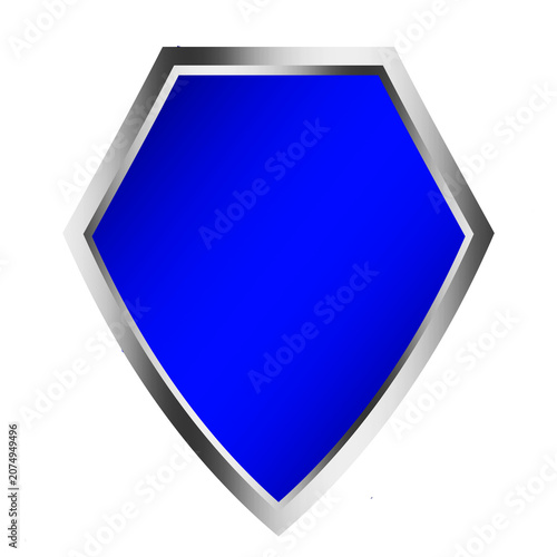 Silver blue metal guard shield shape objects isolated on white background	