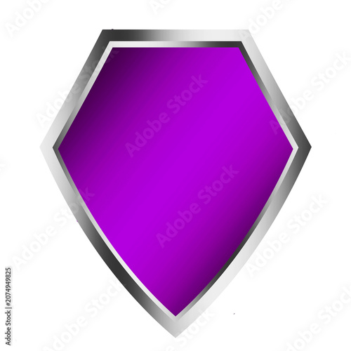 Silver purple metal guard shield shape objects isolated on white background	