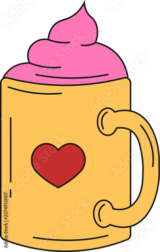 Valentine Day Doodle Sticker. Isolated on White Background.